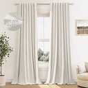 Guken Cream Linen Blackout Curtains 84 Inch Length 2 Panels Set for Living Room Bedroom Back Tab Thermal Insulated 100% Black Out Linen Drapes Room Darkening Window Curtains Ivory Natural