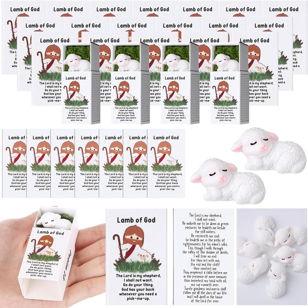 Wonderjune Lamb of God Christian Mothers Day Sunday School Gifts Bulk Miniature Sheep Bible Verse Card Religious Gifts Bible Verse Prayers Christian Party Favors First Communion(36 Sets,White Lamb)