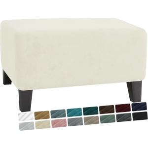 MAXIJIN Velvet Ottoman Cover Rectangular Stretch Square Ottoman Covers Slipcover Rectangle Washable Foot Stool Cover Thick Storage Protector with Elastic Bottom (Ottoman Small, Beige)