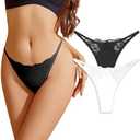 PEASLIM G-String Thongs for Women Lace Thongs Black Thongs for Women Panties, Size: S