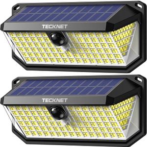 TECKNET 416 LED Solar Lights Outdoor Waterproof, 300 Angle & 3 Lighting Modes Motion Sensor Outdoor Lights, 2 Pack Security Solar Flood Lights IP66 for Fence Front Door Yard Deck Garden Garage