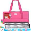 American Mahjong Tile Set,166 White Tiles Mahjong Set,4 Colors Mahjong Racks,Travel Mahjong Set with Pink Carrying Bag, 1.2" X 0.9" X 0.5"