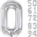 Silver Number Balloon 40 Inch, 0 Number Balloons, 10 20 30 40 50 Numbers Balloon Birthday Decorations, Silver Party Supplies for Women Men