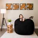 Big Joe Fuf Large Foam Filled Bean Bag Chair with Removable Cover, Black Plush, Soft Polyester, 4 feet Big