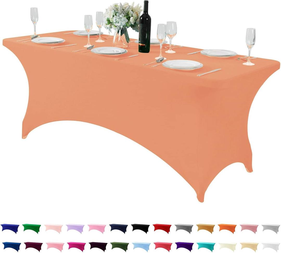 Spandex Table Cover for 6Ft Table Universal Fitted Stretch Tablecloth for Party, Banquet, Wedding and Events-Peach (72" x 30" (Rectangular))