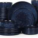 LIANYU 24 Pcs Plates and Bowls Sets for 8, Stoneware Dinnerware Dish Set, Dinner Dishware for Dessert Salad Pasta, Microwave & Dishwasher Safe, Cetacean Blue