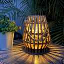 pearlstar Solar Lantern Hanging Light, Large Solar Lanterns Outdoor Waterproof Hanging with Handle Boho Light for Patio Natural Rattan Solar Table Lamp Retro Decor for Yard Garden Porch Lawn Pathway