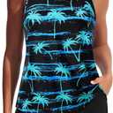 Hanna Nikole Women's Tankini Swimsuits Two Piece Tummy Control Bathing Suit with Athletic Pockets Swim Shorts Swimwear (Black, XL)