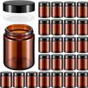 Domensi 24 Pcs 6oz Glass Jars with Lids Leakproof Round Airtight Empty Cosmetic Jars with Inner Liners Lid for Storing Lotions Spices Ointments Candle Making Food Storage (Amber)