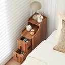 Narrow Nightstand Set of 2, Wood 2 Drawer Small Nightstand, Slim Side Table, Modern Skinny End Bedside Table, Natural Wood Night Stand with Drawers for Bedroom (Walnut-2 pcs), 15.75"D x 7.87"W x 25.59"H