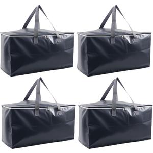 4 Pack Large Moving Bags, Heavy Duty Tote Bags, Storage Totes with Sturdy Zippers & Reinforced Handles, Packing Moving Boxes for Space Saving (Grey)