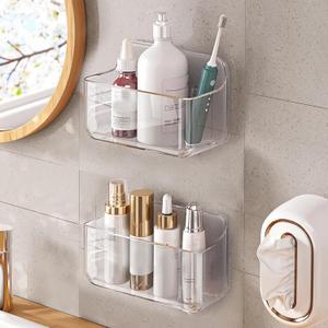 2pc Acrylic Wall Mount Organizer, Adhesive Clear Cabinet Door Organizer,Acrylic Shelves for Wall,No Drilling Hang Walls,with Self Adhesive Tape, for Bathroom, Kitchen, Living Room (Transparent)