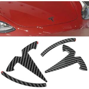Tinlucys Front/Rear Trunk Emblem Cover Designed for Model 3 2017-2024,Badge Logo Protection Caps for Model 3 Glossy Carbon Fiber