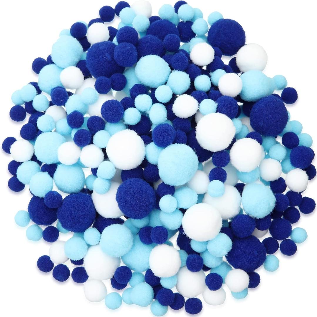 Tegeme 1200 Pcs Pom Poms Balls for Winter Valentine Crafts Home Office Garlands Decor (Blue, Light Blue and White)