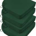 Beyond Patio Chair Cushions, 4pc Memory Foam Furniture Cushion, Forest Green, 19x19x3 Round Corner, Waterproof Outdoor Seat Cushions with Handle and Attached Straps