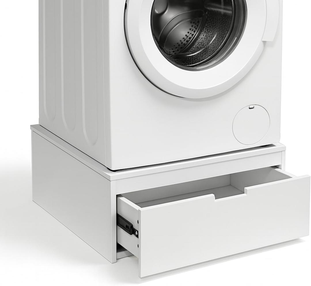Washer and Dryer Pedestals, 11.8" Wood Laundry Pedestal for Washer and Dryer, Ergonomic Washing Machine Stand with Storage Drawer, Supports 500 lbs (White)