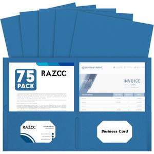 Two Pocket Folders, RAZCC 75 Pack 2 Pocket Folders Fit Letter Size Paper, Paper Folders with Pockets for School Office Business Home (Navy Blue)