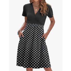 Womens Summer Dresses 2025 Short Sleeve V Neck Floral Sundress with Pockets S