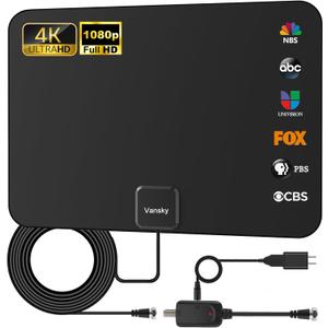 TV Antenna Indoor, Digital Amplified Indoor HDTV Antenna, 1080p VHF UHF Television Local Channels Detachable Signal Amplifier and 16.5ft Long Coax Cable (Black)