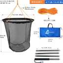 Drasry Large Collapsible Bridge Pier Fishing Net Landing Net with Rod, High Load Aluminum Ring Drop Net for Saltwater and Freshwater Pier Fishing Basket with 49.2 ft. Rope, 31.5 X 31.5 X 29.5"