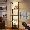 addlon Tall Display Shelf, Dimmable LED Lighted Shelves, Display Cabinet with Remote, Glass Curio Cabinet Bookcase with 3 Color Temperatures, Floor Lamp with Shelves for Living Room Decor