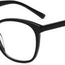 SUNAMOY Large Round Acetate Material Reading Glasses for Womens Large Computer Blue Light Blocking Spring Hinge Big Readers (Black)