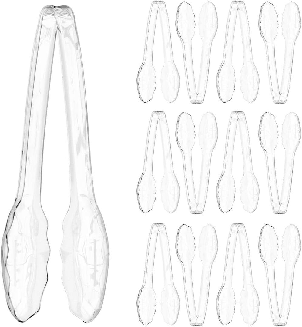 12 Pack Large Plastic Serving Tongs For Buffet - Plastic Serving Utensils For Hot And Cold Food - Disposable Serving Tongs For Parties, Holidays And Gatherings (Clear)