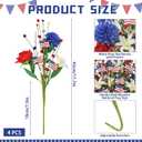 4 Pcs 4th of July Patriotic Decorations Table Centerpieces, 17.7in Red White and Blue Flower Berry Stem Picks Artificial, Memorial Independence Day Flower Decor for Home Party Supplies Vase Filler