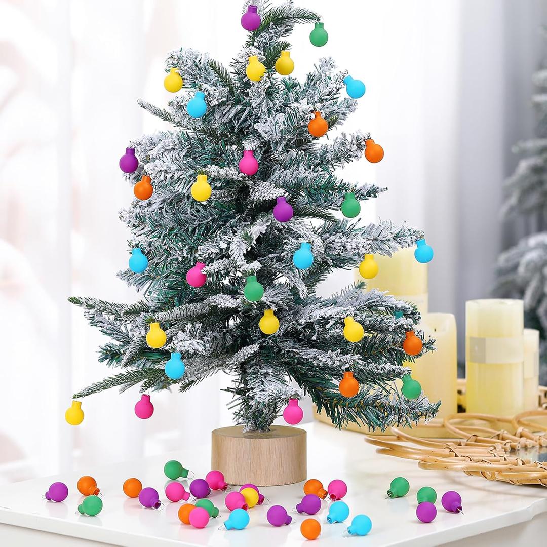 Vertintong 60 Pcs 1'' Colorful Opaque Glass Ball Ornament for Mini Christmas Tree Bulk Mini Christmas Tree Decoration Tiny Hanging Small Multicolor Hand Made Ball Pendant for Home Decor(Bright Color)
