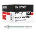 3/8" x 3" Zinc-Plated Wedge Anchors for Concrete and Cement | Heavy-Duty 3/8 Concrete Anchors (Box of 50)