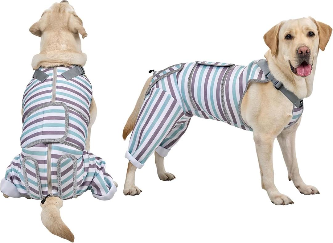 Arblina Dog Recovery Suit, Adjustable Rear Leg Sleeve to Stop Licking Wounds for Male Female Dogs, Surgical Clothing for Neuter Spay Protective as Cone Alternative After Surgrey (L(Back Length: 19"-22", Leg Length:10"), Blue)