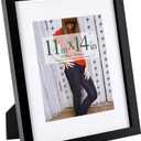 RPJC 11x14 inch Picture Frame Made of Solid Wood and High Definition Glass Display Pictures 8x10 with Mat or 11x14 Without Mat for Table Top Display and Wall Mounting Photo Frame with Stand Black