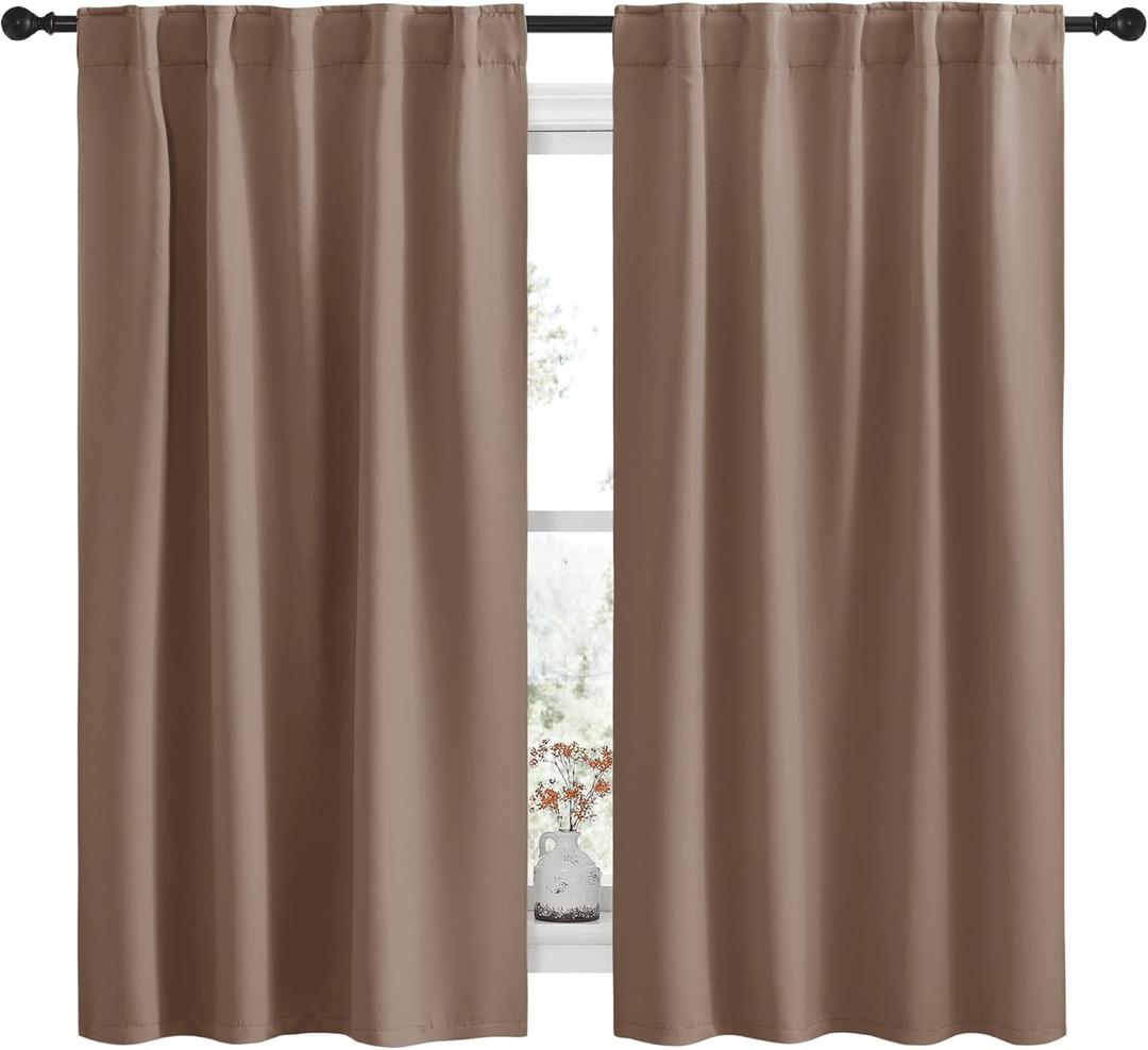 NICETOWN Blackout Curtains and Drapes for Kitchen - (Cappuccino Color) 42 inch Wide by 63 inch Long, Two Panels Set, Home Decoration Thermal Insulated Blackout Window Drape with 6 Back Loops