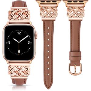 TOYOUTHS Compatible with Apple Watch Bands Women 38/40/41/42mm Dressy Slim Thin Leather Strap with Celtic Knot Interlock Buckle Bracelet for iWatch Series 11 10 9 8 7 6 5 4 SE 3 2 1, Brown/Rose Gold TOYOUTHS Compatible with Apple Watch Bands Women 38/40/41/42mm Dressy Slim Thin Leather Strap with Celtic Knot Interlock Buckle Bracelet for iWatch Series 11 10 9 8 7 6 5 4 SE 3 2 1, Brown/Rose Gold