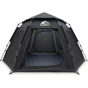 Hewolf 2/3/4 Person Camping Tent - Instant Pop Up Waterproof 2 Doors Tent with Easy Setup | 3-Season Hexagonal Dome Design for Family, Hiking & Traveling