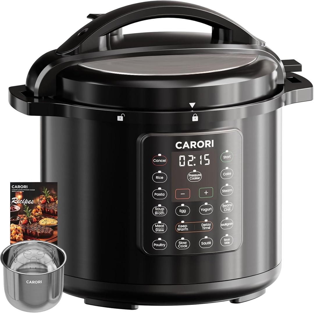12-in-1 Electric Pressure Cooker 8 Quart, 1200W olla de presion Multi-Cooker with Stainless Steel Pot, Slow Rice Cooker, Saute, Steamer, Yogurt & Food Warmer, Delay Timer, Black