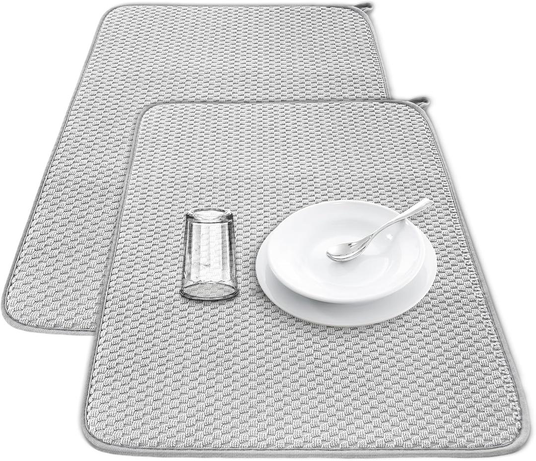 2Pcs XXL Dish Drying Mat,Absorbent Microfiber Dish Drainer Mats,Kitchen Counter Pads for Coffee Countertops,Sinks,Draining Racks(24x17",Gray)