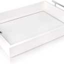 Modern White Decorative Tray - Engineered Wood Tray with Silver Metal Handles - 16.4x12.2x3.2 inches - Versatile Serving Tray for Coffee, Food, Home Organization & Occasions