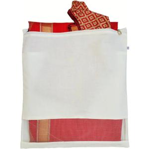 12 pieces Reusable Cotton Saree Cover with Blouse compartment big size for Storage, Wardrobe Organizer bags saree bags cotton (17x17 inch)
