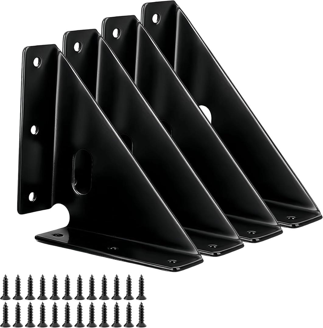 4 Pcs Heavy Duty Gusset Joints, Trapezi Corner Code, Bracket Corner Brace Bracket Fasteners, Furniture Shelf Support Joint Fasteners for Table, Chair Cabinet Bed Stabilization (Black) (4Pcs B:5.11 x 3.38 x 1 Black)