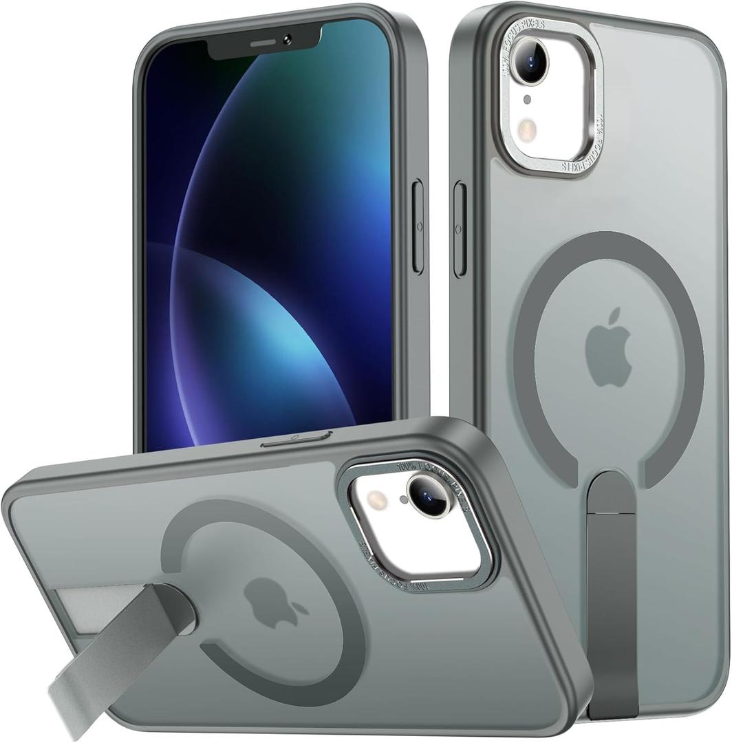 for iPhone XR Case Compatible with Magsafe, Built-in Invisible Stand [Military Drop Protection] Strong Magnetic Shockproof Slim Protective Phone Case Cover for iPhone XR 6.1 (Gray)