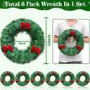 6 Pack Mini Christmas Wreaths for Windows Kitchen Cabinets, 12 Inch Small Christmas Wreath with Red Bows Artificial Christmas Tinsel Wreaths Mini Wreath Xmas Decorations for Home Door Wall Chair Stair
