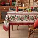 Softalker Christmas Jacquard Rectangle Tablecloth, Winter Vintage Holly Waterproof Table Cloth, Xmas Farmhouse Fabric Table Cover for Holiday, Dining, Party Decor, DHHolly 60 x 84 Inch