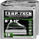 Extra Heavy Duty Tarp 6x12 Ft, 16 Mil Thick Waterproof Poly Tarps Cover UV Resistant, Rip & Tear Proof with Metal Grommets Every 20 Inche (Silver/Green)
