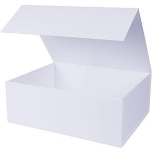 Aimyoo White Collapsible Gift Box with Magnetic Closure Lids 13.8x9x4.3 in, Large Bridesmaid Groomsman Proposal Boxes, Rectangle Present Box for Graduation Birthday Storage 1 Pack