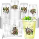 Pickmesh 100 Pcs Derby Plastic Cups Bulk 12 oz Derby Day Decorations, Run for The Roses, Horse Racing Disposable Tumblers Clear Mint Julep Cups for Horse Racing Party Favors Decorations