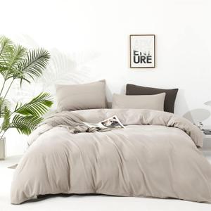 Luxlovery Beige Khaki Comforter Set Queen Beige Bedding Set Oatmeal Blanket Quilts Solid Cream Khaki Taupe 3PCS Queen Comforter Set Women Men (1-beige Coffee)