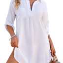 Ekouaer Beach Cover Ups for Women Bikini Swimsuit Coverup Beach Dress Shirt (Large, White)