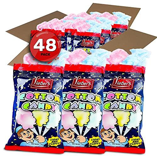 Lieber's Cotton Candy, Red & Blue, 48 Pack of 0.8 Ounce Bags, Kosher (EXP 04/09/27)