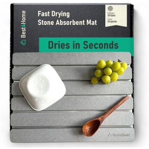 Stone Drying Mat for Kitchen Counter - Grey 12x16In Dish Drying Mat - Foldable Diatomite Stone Dish Rack - Absorbent Diatomaceous Earth Non-Slip Tray for Bathroom